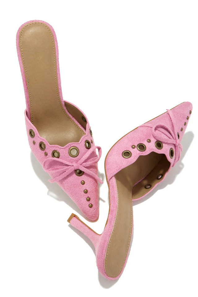 Miss Lola | Jasmyn Pink Mid Heel Mule Pumps | MISS LOLA