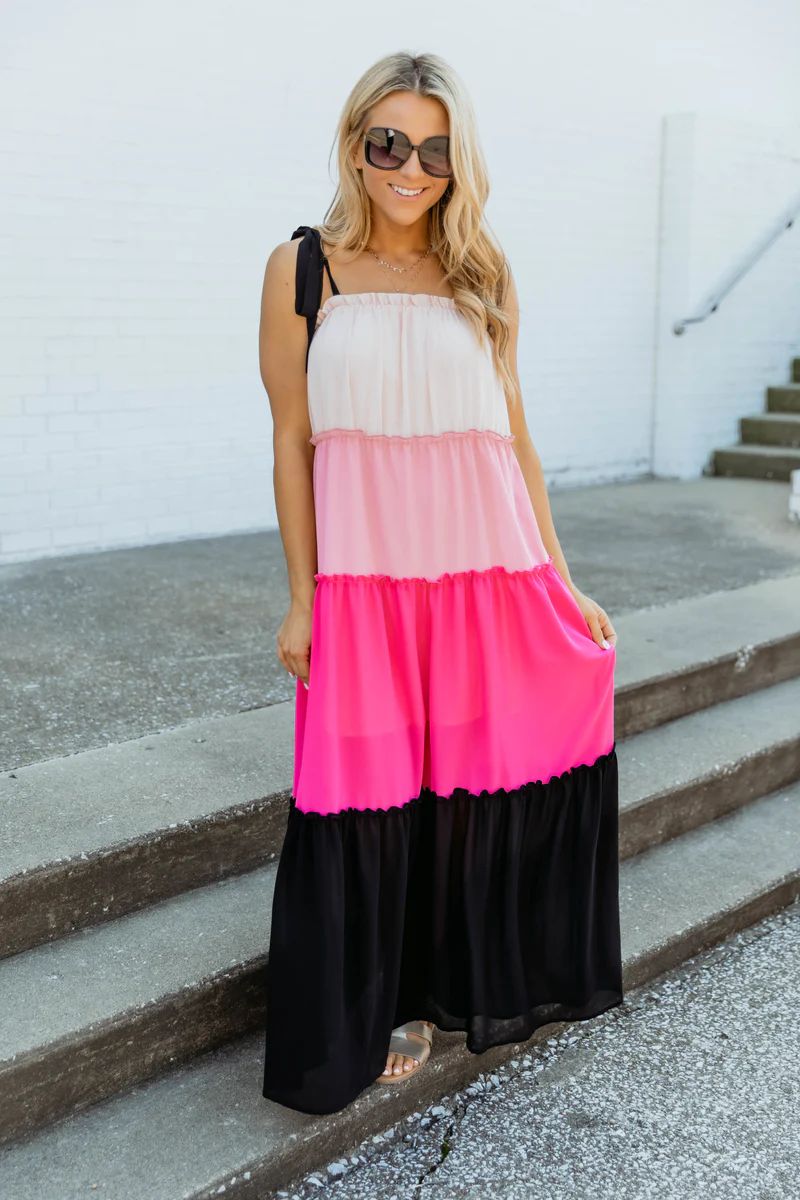 Lost Myself In Love Pink Colorblock Maxi Dress | The Pink Lily Boutique
