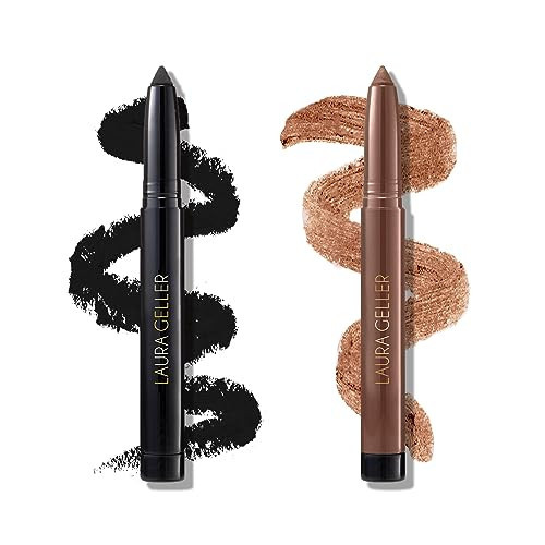 LAURA GELLER NEW YORK Kajal Longwear Kohl Eyeliner Pencil Duo - Deep Black + Khaki - Smooth, Blendable Liner - Infused with Caffeine | Amazon (US)
