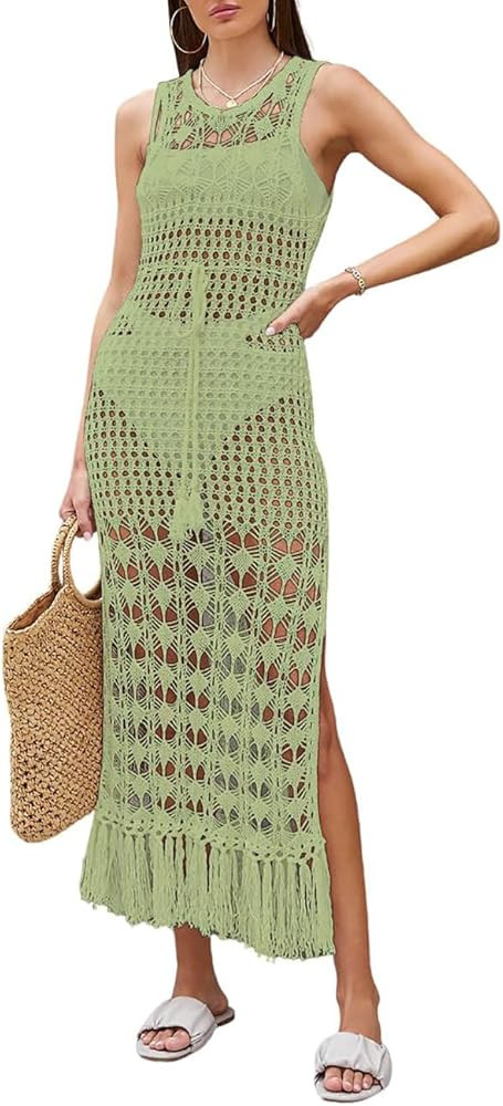 Bsubseach Crochet Cover Ups for Swimwear Women Sleeveless Knit Beach Dress Open Back Bathing Suit... | Amazon (US)