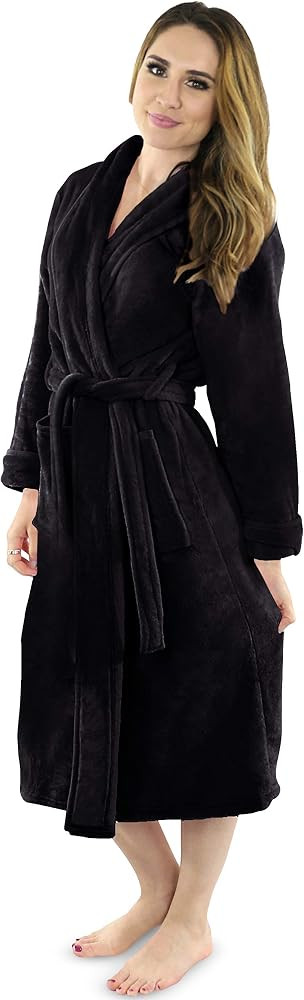 Womens Fleece Bathrobe - Shawl Collar Soft Plush Spa Robe | Amazon (US)