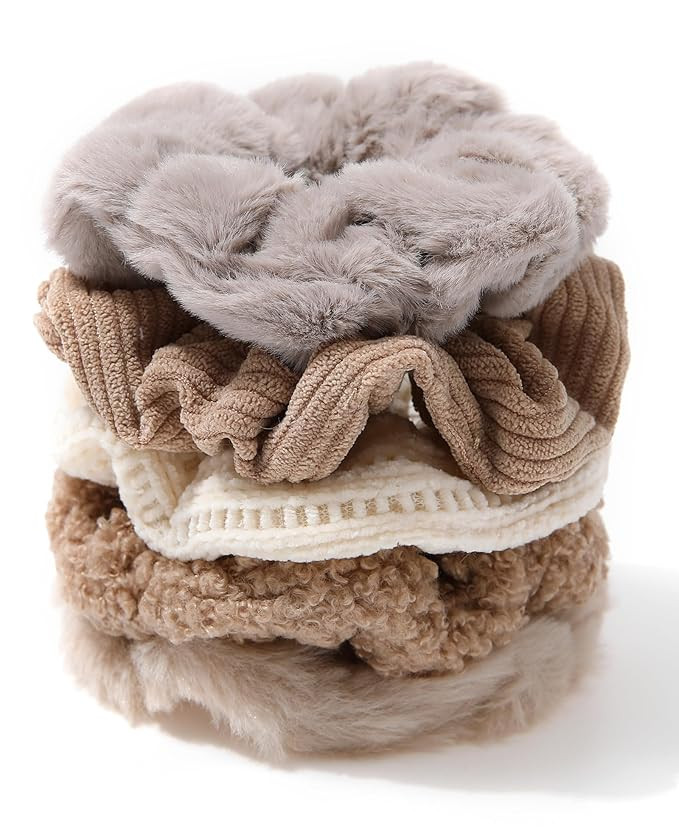 5 PCS Furry Scrunchies -Elastic Hair Scrunchies Fur Hair Ties Ponytail Holder Hair Bands Fuzzy Ha... | Amazon (US)