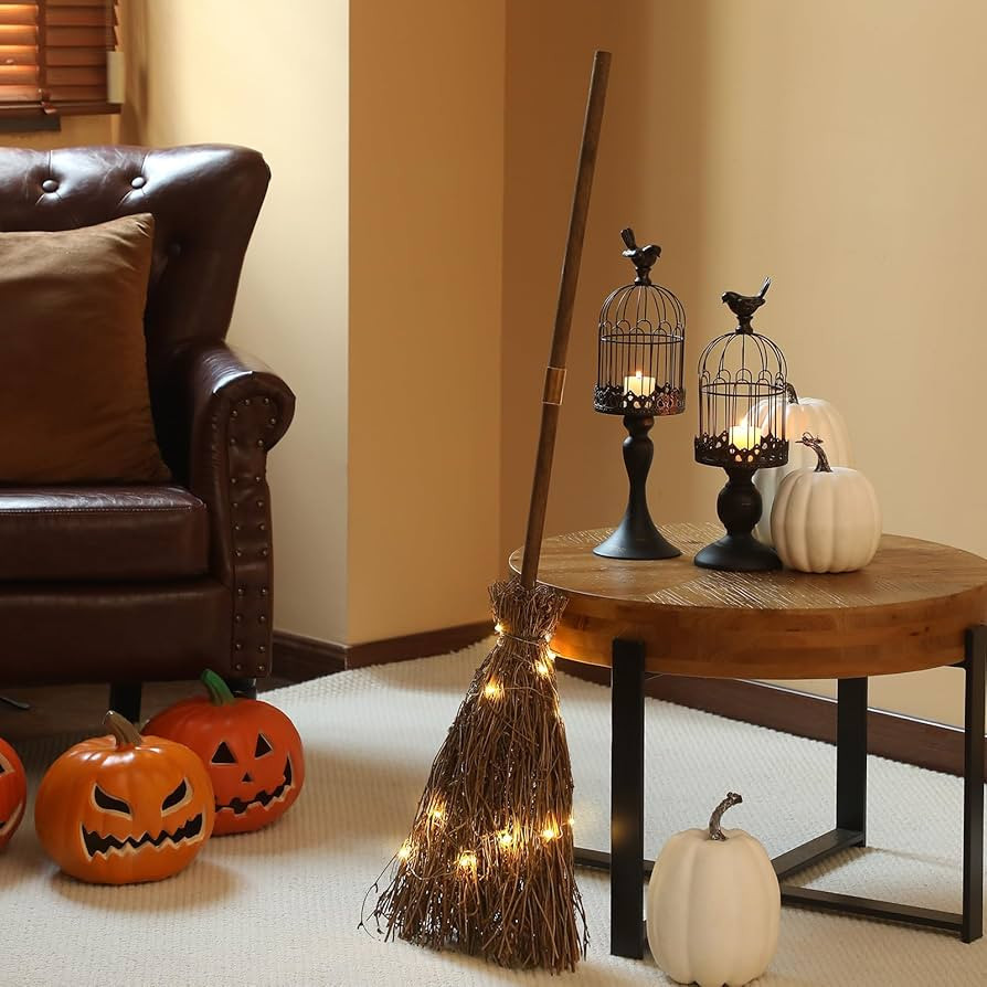 Newtay 36 Inch Tall Witch Broom with LED Light Realistic Witches Broom Costume Prop 3 Halloween D... | Amazon (US)