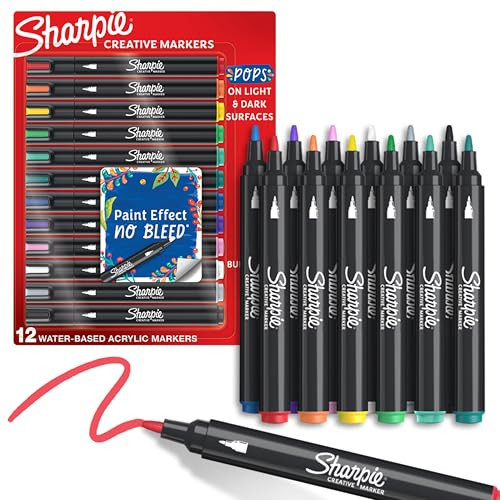 Sharpie Creative Markers, Water-Based Acrylic, Bullet Tip, Assorted Colors, 12 Count – Arts & Crafts, Kids Activity, School Classroom; Works on Paper, Metal, Wood, Ceramic, Glass, Rock, Canvas | Amazon (US)