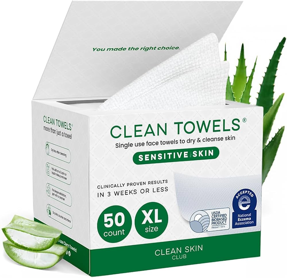 CLEAN SKIN CLUB Sensitive Skin Clean Towels\u00ae XL, Ultra-Soft Disposable Face Dry Wipes Infuse... | Amazon (US)