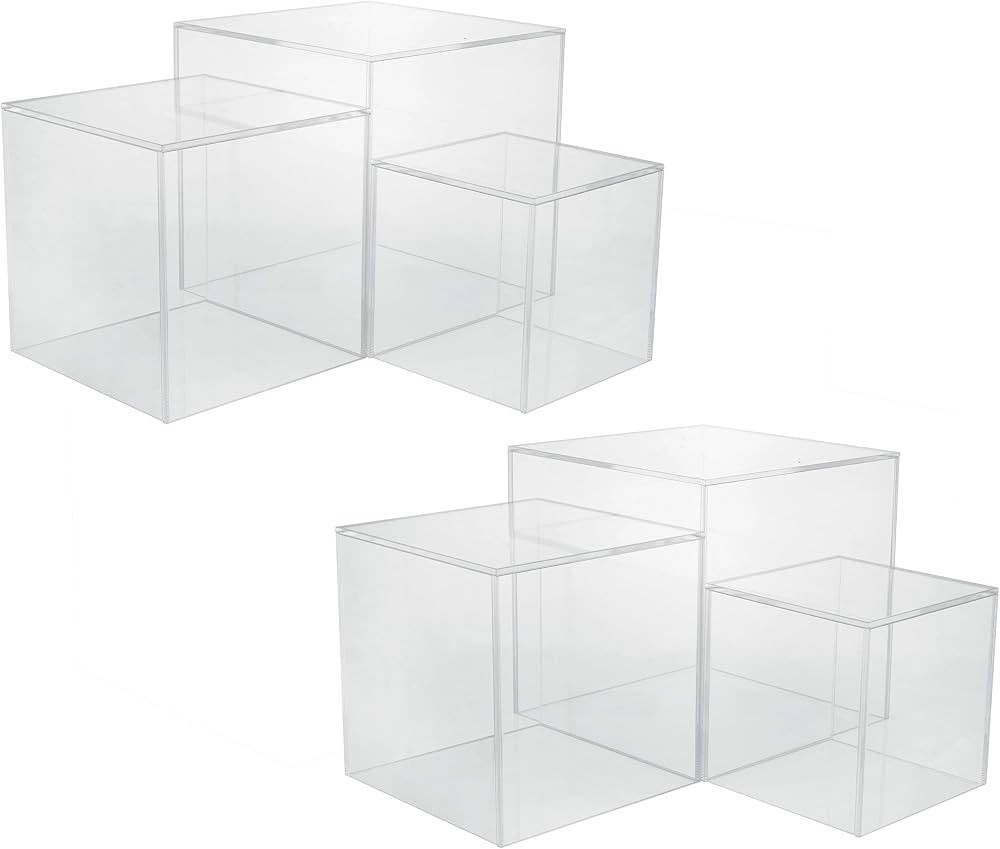 Red Co. Set of 2 Crystal Clear Acrylic Cube Display Nesting Riser Stands with Hollow Bottoms | Tr... | Amazon (US)