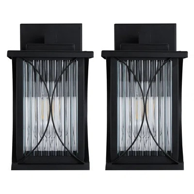 Outdoor Wall Sconce Light Metal & Glass, Matte Black, Wall Light Fixture For Porch, Garage, Patio (Set Of 2) | Wayfair North America