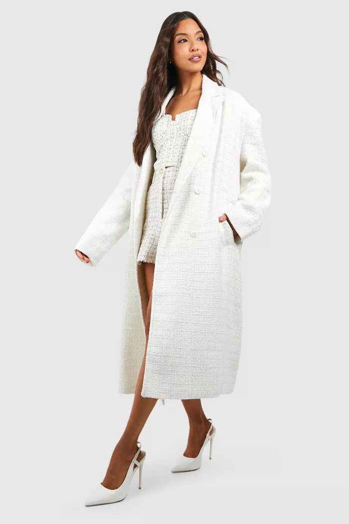 Oversized Boucle Double Breasted Coat | Boohoo.com (UK & IE)