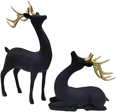 MIIKIV Resin Deer Reindeer Sculpture Collection - Nordic Style Matte Surface Sitting Reindeer Sta... | Amazon (US)