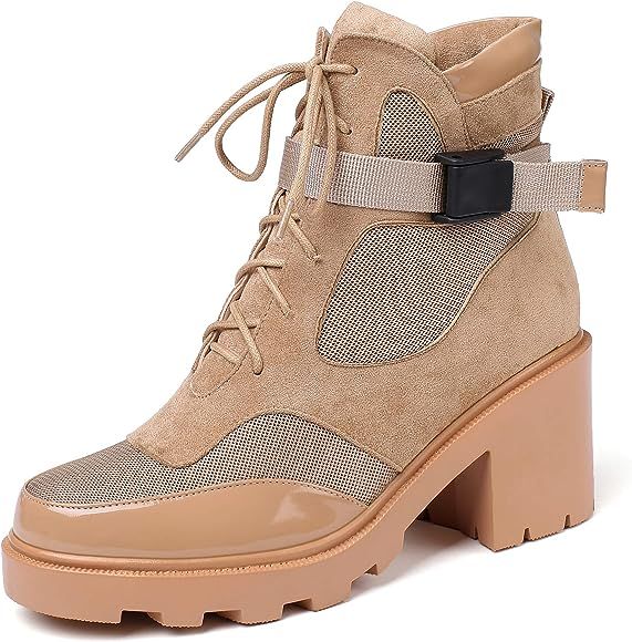 Women's Lace Up Chunky Heel Platform Combat Boots Tactical Military Booties Fall Winter Ankle Boo... | Amazon (US)