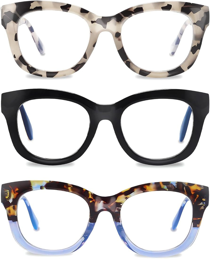 LADEESSE Readers for Women Oprah Style 3 Pack Square Reading Glasses with Spring Hinge Blue Light... | Amazon (US)