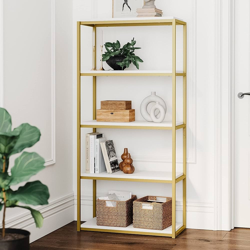 Nathan James Oscar Modern 5-Shelf Bookcase Industrial Bookshelf with Metal Frame and Wood Storage... | Amazon (US)
