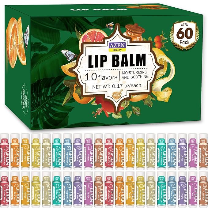AZEN 60 Pack Lip Balm, Natural Lip Balm Bulk, Lip Care Product, Moisturizing Lip Balm for dry cra... | Amazon (US)