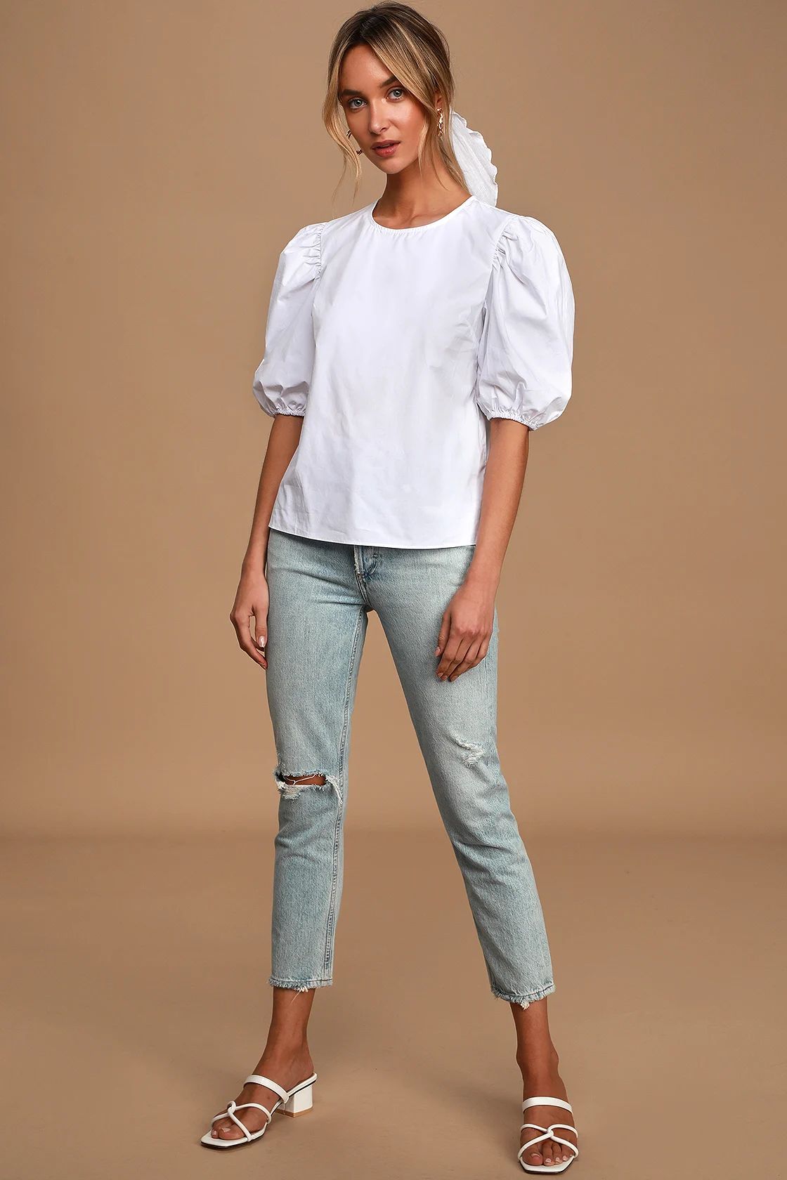 Home Run White Puff Sleeve Top | Lulus