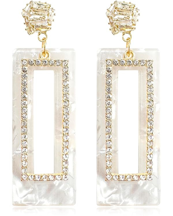 Elegant 60s 70s Vintage Black And White Acrylic Grid Dangle Drop Earrings Dainty Chic Sparkly Cry... | Amazon (US)