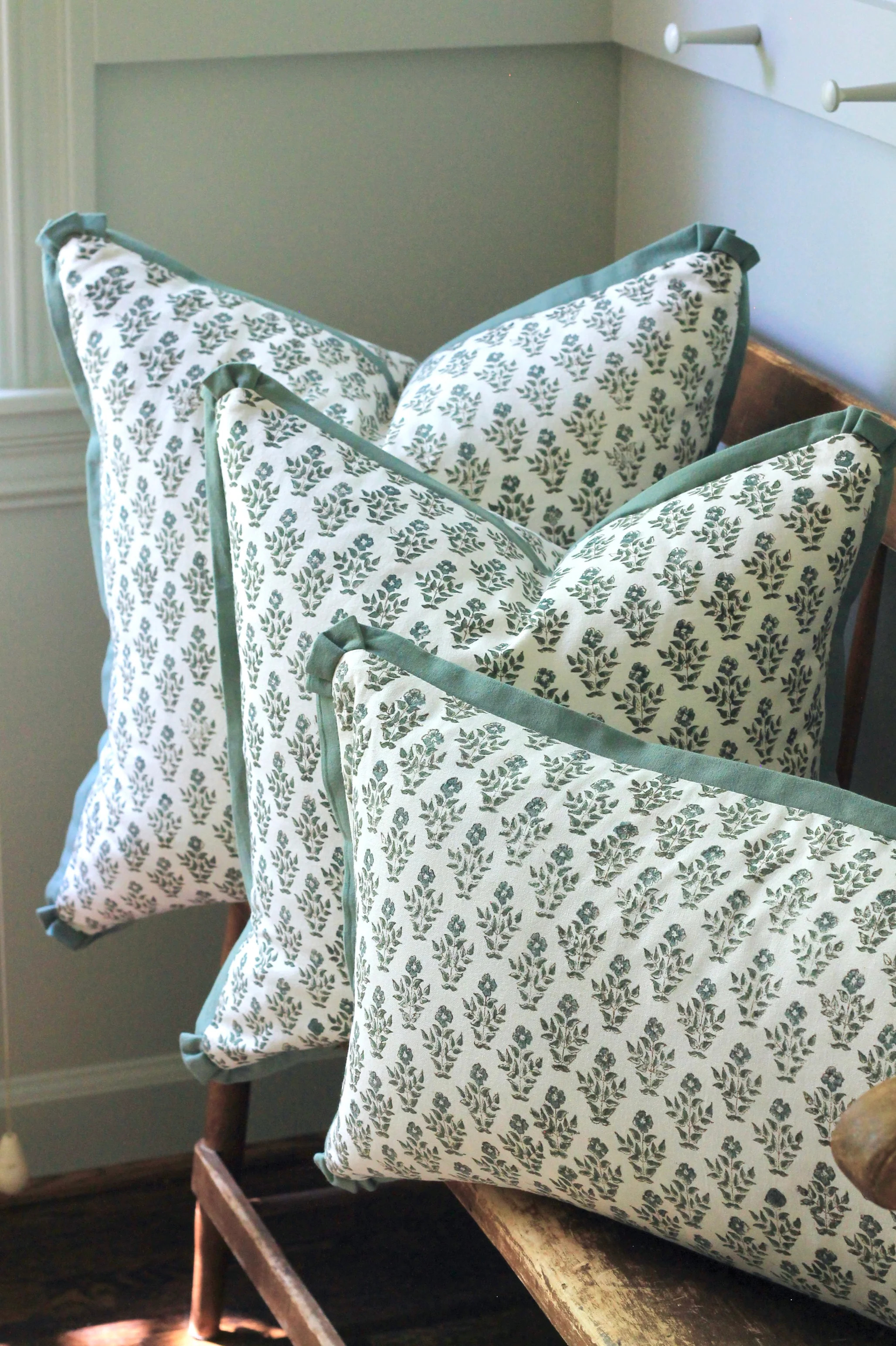 Carie Pillow Covers with Green Flange | 3 sizes | JSH Home Essentials