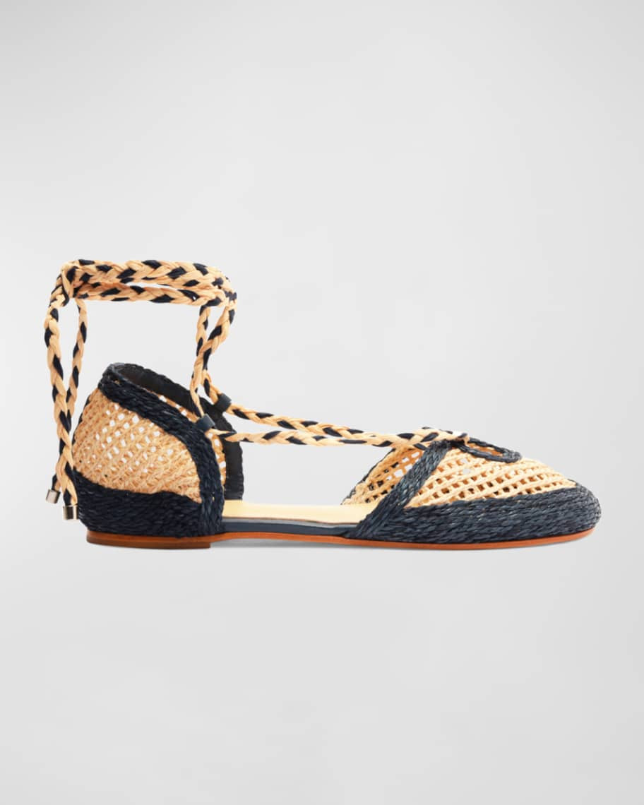 Schutz Jessel Bicolor Ankle-Wrap Ballerina Espadrilles | Neiman Marcus