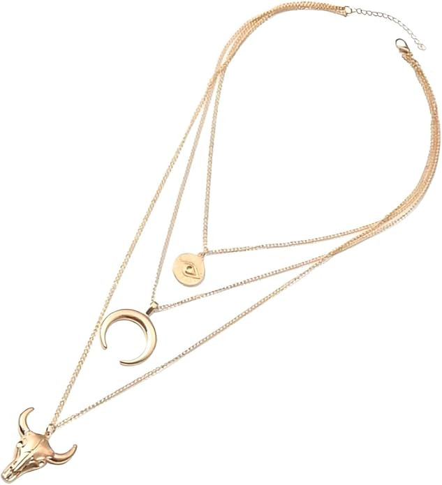 Women's Vintage Western Layered Necklaces Evil Eye Bull Head Crescent Moon Layered Necklace Boho ... | Amazon (US)