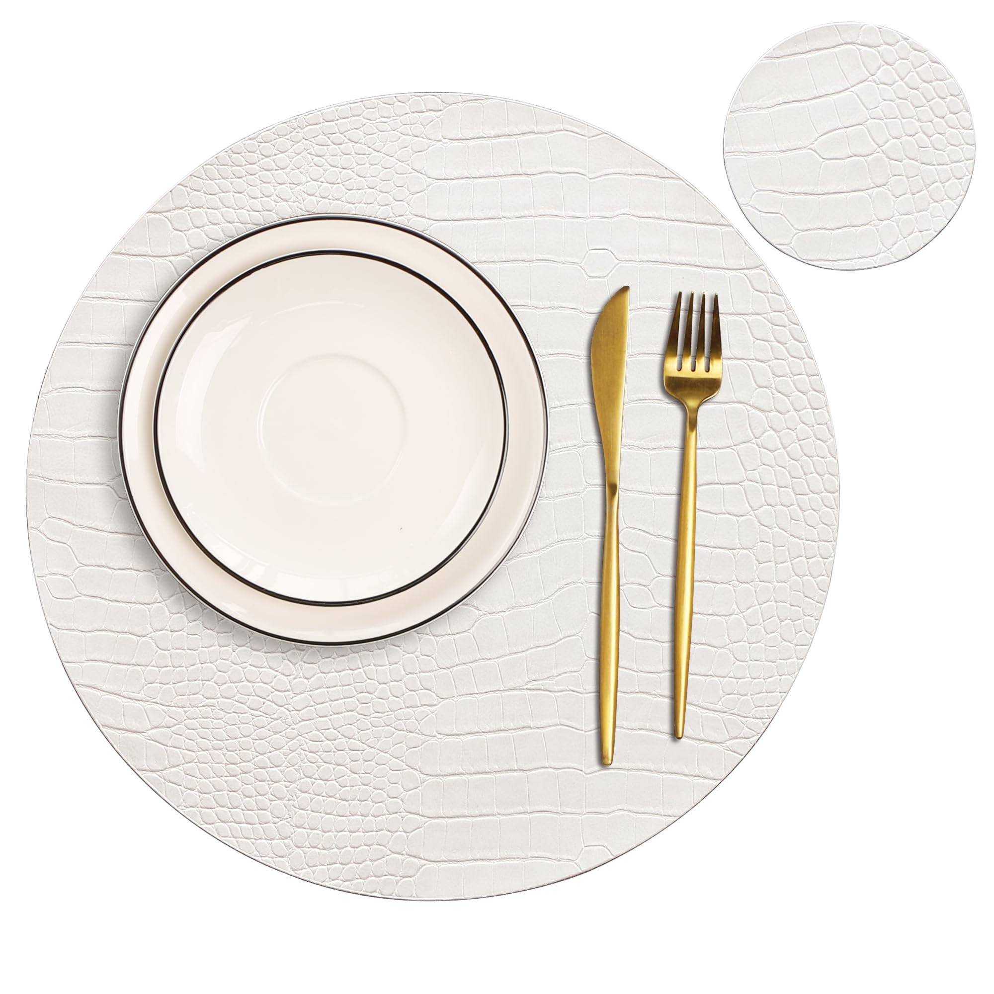 Jovono Round Leather Placemats for Round Tables Set of 4, White Place Mats and Coasters, Wipeable... | Amazon (US)