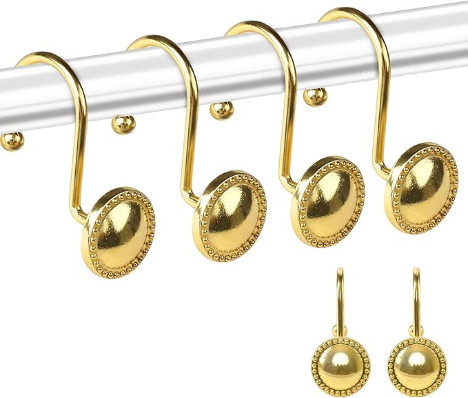 Gold Shower Curtain Hooks Rings, Shower Hooks for Curtain, Brass Decorative Shower Curtain Hooks,... | Amazon (US)