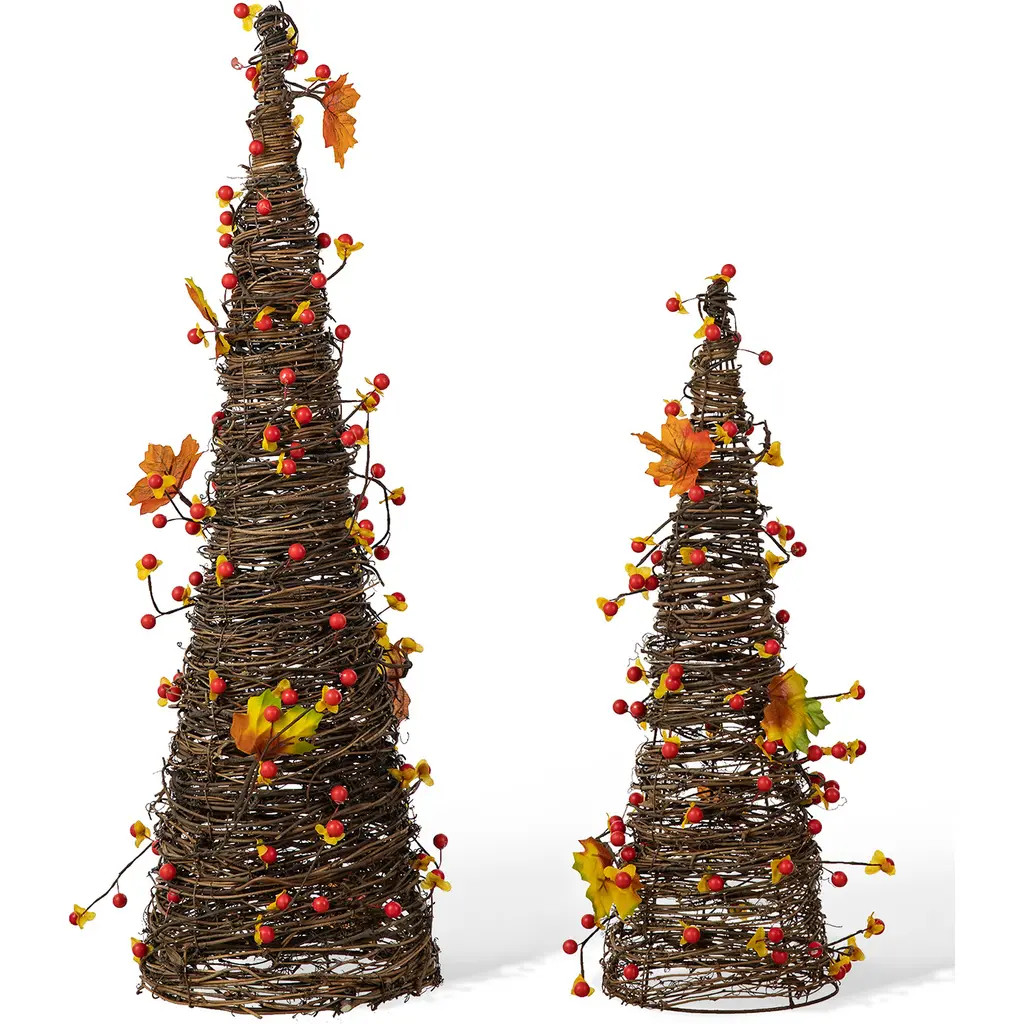 Glitzhome Set of 2 Fall Ratten Berries Maple Leaves Table Tree in Orange at Nordstrom, Size Medium | Nordstrom