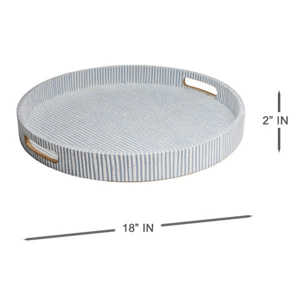 Blue Striped Woven Tray with Inlay Handle, 18" | At Home