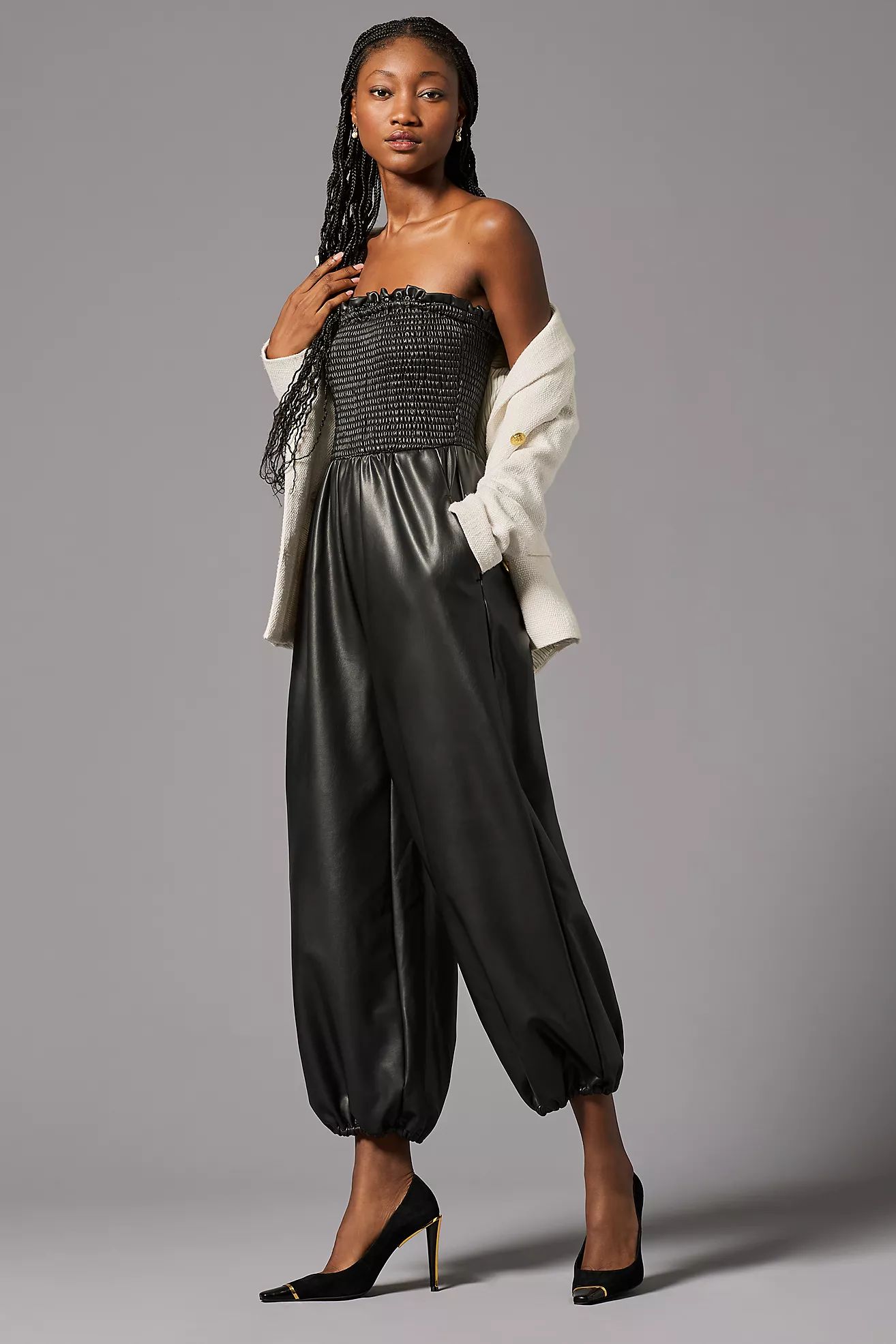By Anthropologie Faux Leather Balloon Jumpsuit | Anthropologie (US)