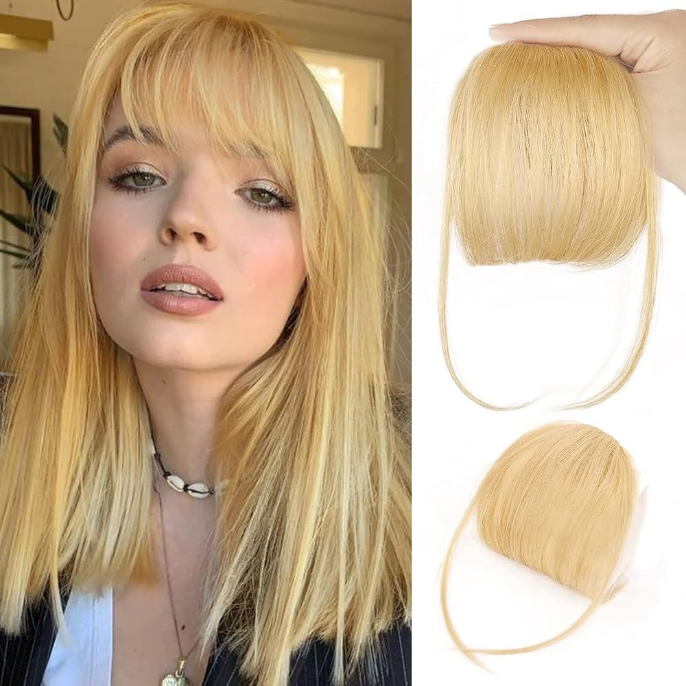 NAYOO 100% Real Human Hair Extensions Light Blonde Wispy Bangs Clip on Air Bang for Women Hairpie... | Amazon (US)