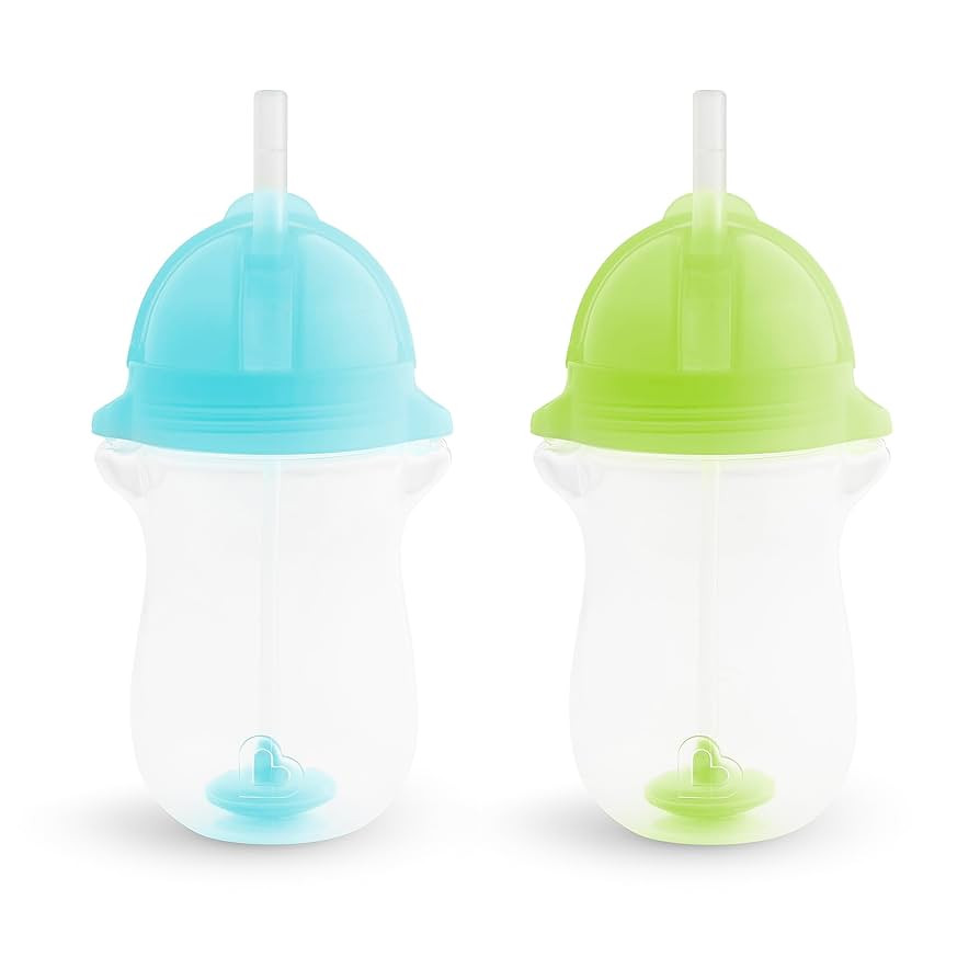 Munchkin Any Angle Weighted Toddler Straw Cups with Click Lock Lid, 10 Ounce, 2 Pack, Blue/Green | Amazon (US)