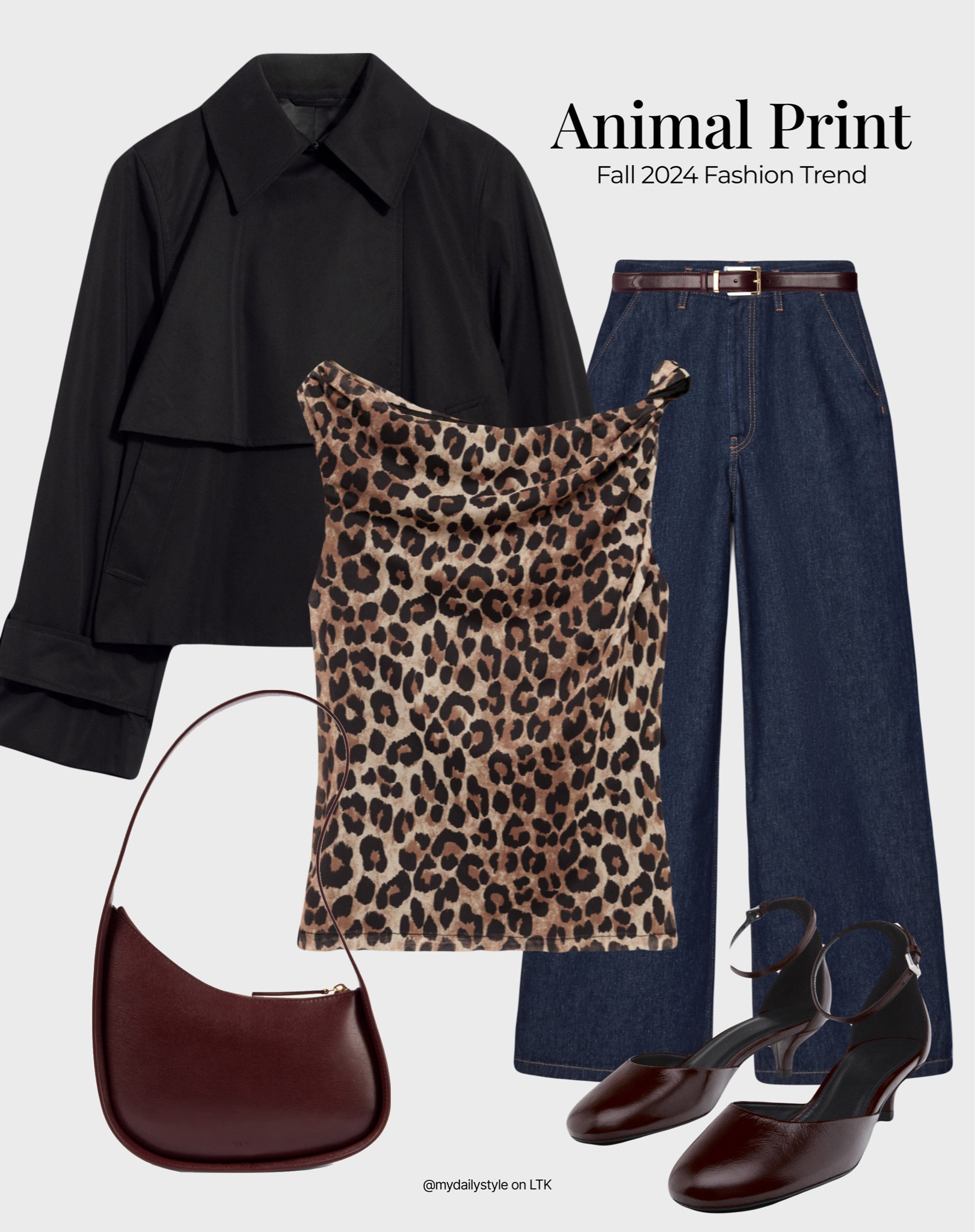 There's nothing better than a classic animal print. Styling leopard print top with black trench coat, straight denim jeans, burgundy The Row bag, & Mary-Jane shoes.

Tags: animal print, leopard print, fashion trends 2024, fall style, pre-fall, autumn style, fall outfit, autumn outfit, fall fashion, autumn fashion, easy styling, simple everyday look, chic & basic outfit, Parisian look, casual outfit, capsule wardrobe, office look, brunch style, high street.


#LTKbag #LTKstyletip #LTKautumn