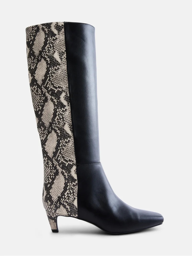 Scoop Women\u2019s Two Tone Kitten Heel Knee High Boots, Wide Width Available | Walmart (US)