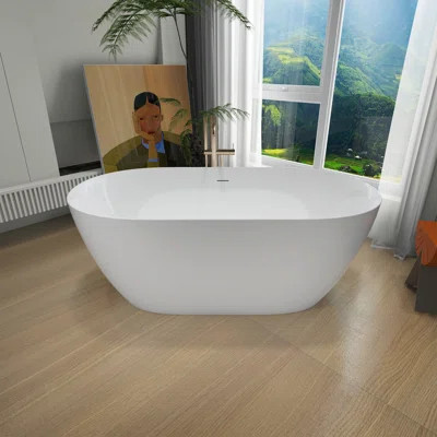 Free Standing Tub 55" x 28" Deep Soaking Bath Tub Acrylic A25 Soaker Tub | Wayfair North America