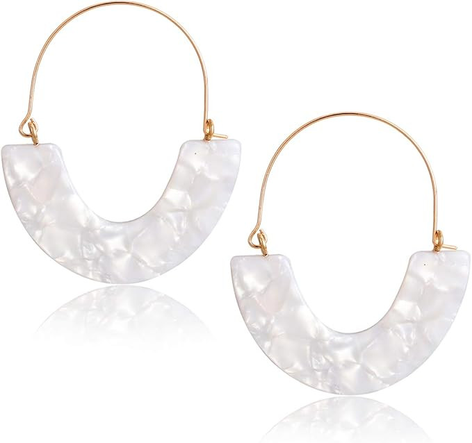CEALXHENY Acrylic Earrings Tortoise Hoop Earrings Statement Wire Resin Earrings Fan Drop Dangle E... | Amazon (US)