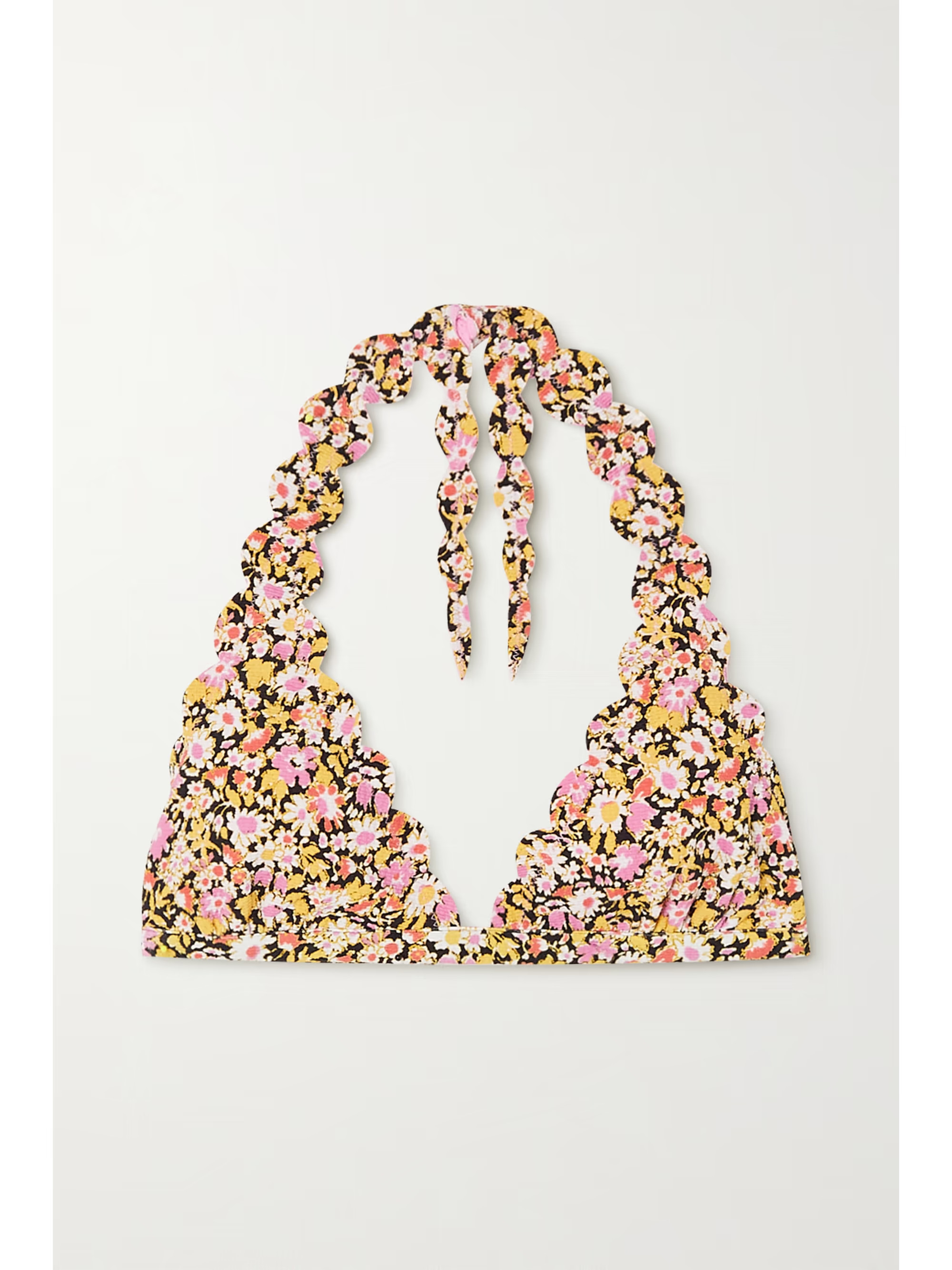 Spring reversible scalloped floral-print stretch-crepe halterneck bikini top | NET-A-PORTER (US)