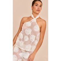 Petite Cream Sheer Shell Applique Knot Detail Top | PrettyLittleThing UK