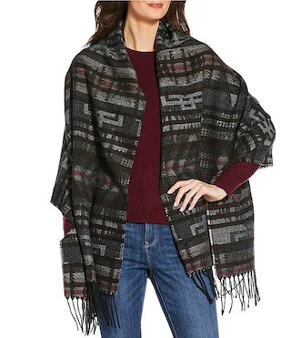 Geo Jacquard Feather Soft Fringe Scarf Wrap | Dillard's