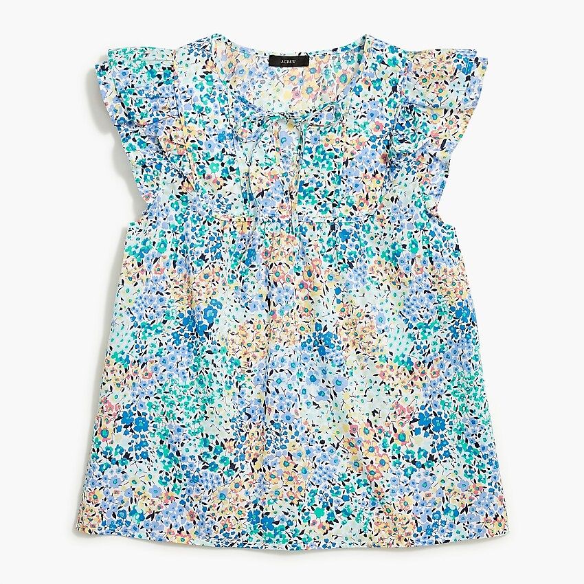 Floral flutter top with bib trim | J.Crew Factory