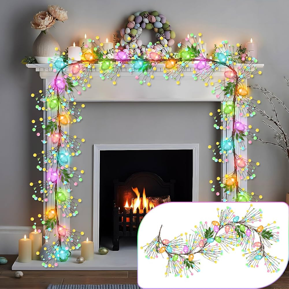 Enhon 6 Ft Lighted Easter Garland Decoration with 8 Lighting Modes 15 LED Pastel Easter Egg Light... | Amazon (US)