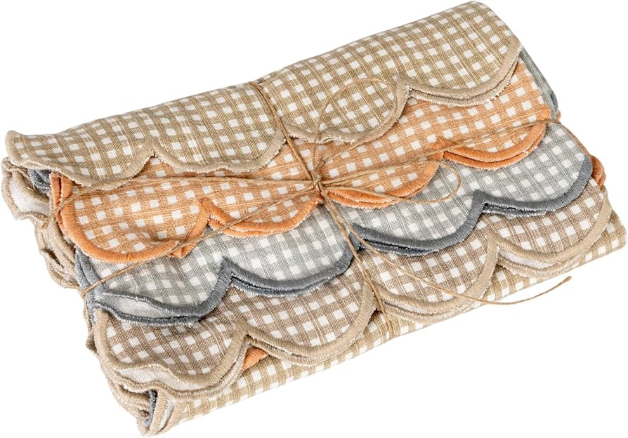 Creative Co-Op 4-Piece Cotton Printed Scalloped Napkin Set with Check Pattern, Multicolor | Amazon (US)