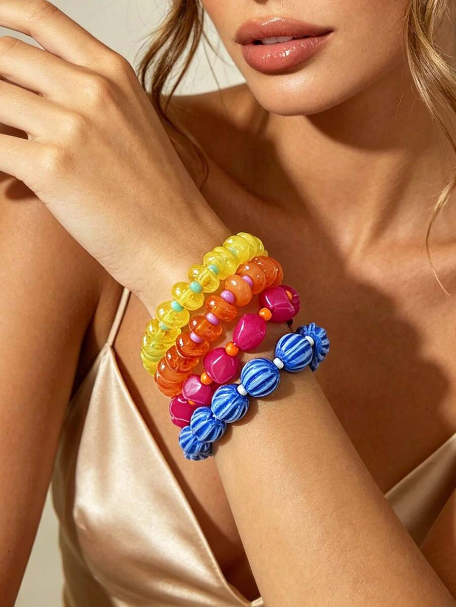 1 Set Elegant Delicate Dopamine Resin Beaded Bracelet, Luxury Versatile Colorful Summer Accessori... | SHEIN
