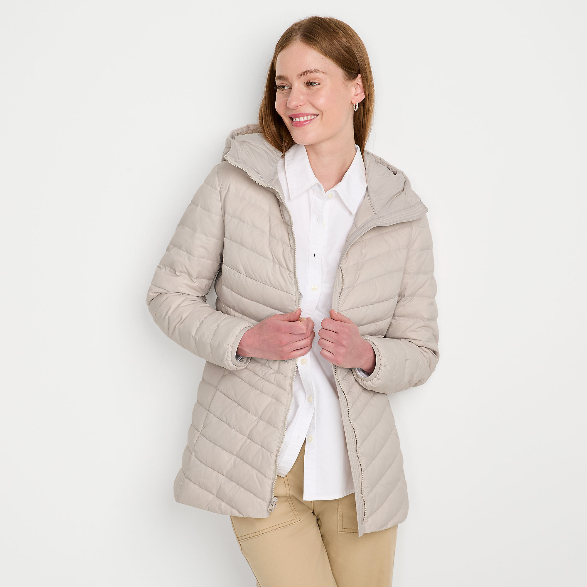Women's Wanderweight Packable Down Hooded Long Jacket | Lands' End (US)