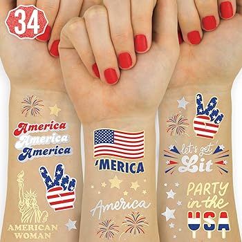 xo, Fetti Fourth of July Decorations Tattoos - 34 styles | Red White and Blue Party Supplies, 4th... | Amazon (US)