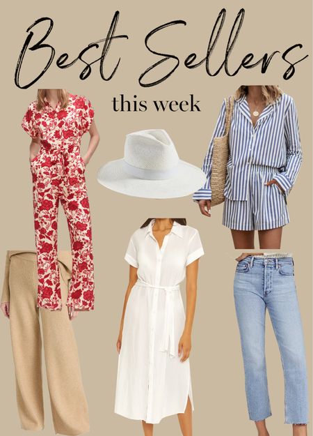 Kat Jamieson shares the best sellers from the week. Summer fashion, summer outfits, denim, stripe set, Panama hat, jumpsuit. 

#LTKSeasonal #LTKunder100 #LTKunder50