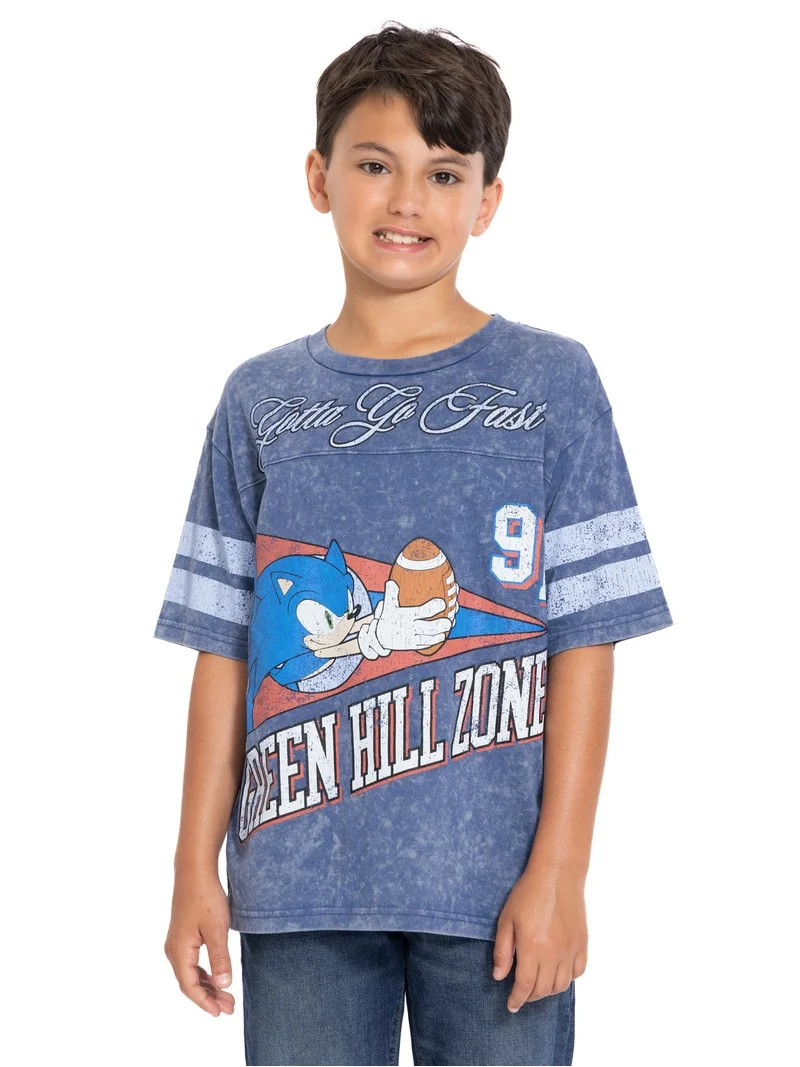 Sonic the Hedgehog Boys Mineral Washed Graphic Football Tee with Short Sleeves, Sizes 4-18 | Walmart (US)