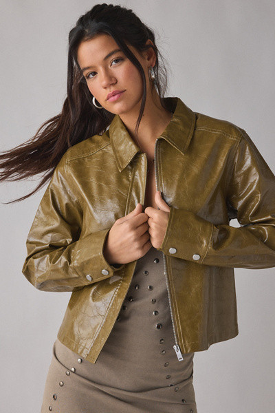 UO Roxy Zip-Up Faux Leather Moto Jacket | Urban Outfitters (US and RoW)