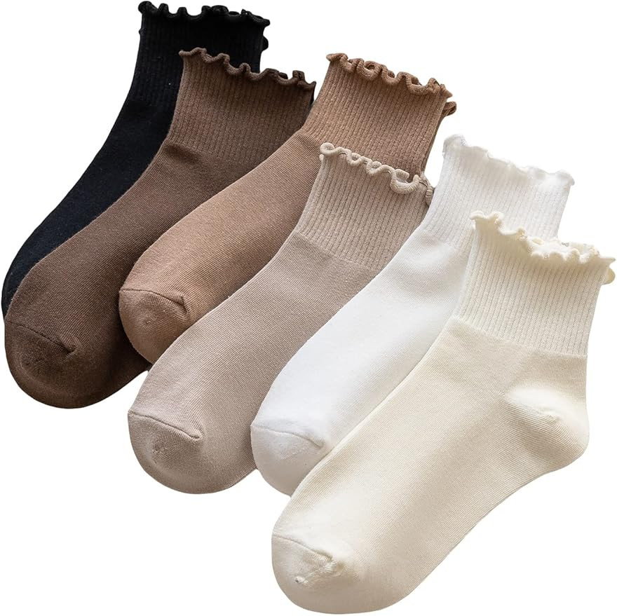Verdusa Women's 6 Pairs Frill Trim Ankle Socks Casual Solid Socks | Amazon (US)