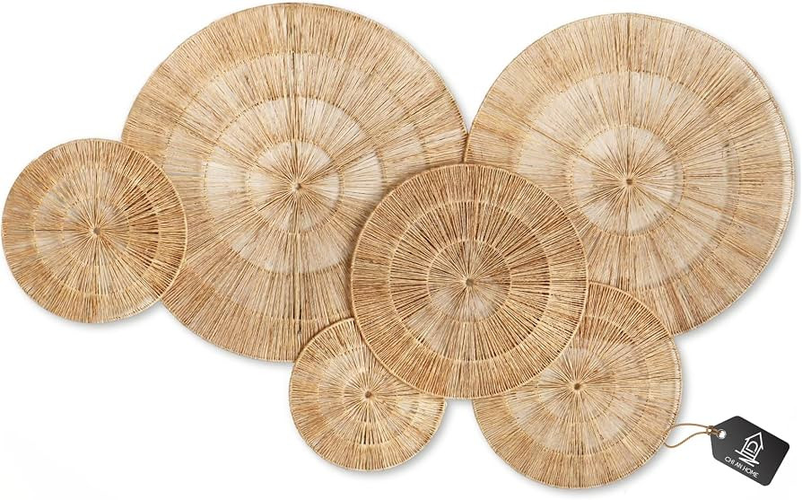 CHI AN HOME Wicker 23 Inch Jute Wall Decor Baskets, Set of 6 Extra Large Woven Jute Wall Plates, ... | Amazon (US)