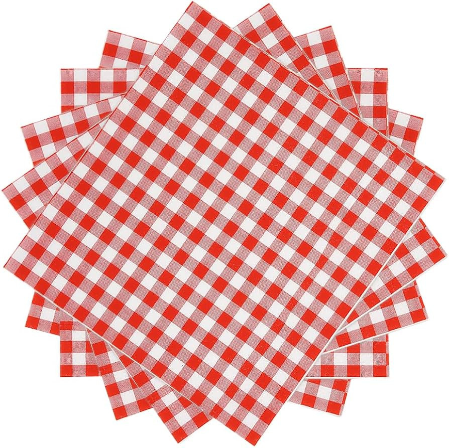 Ottin 100-Pack Disposable Red Christmas Gingham Paper Napkins - 5 Inch Checkered Cocktail Napkins... | Amazon (US)