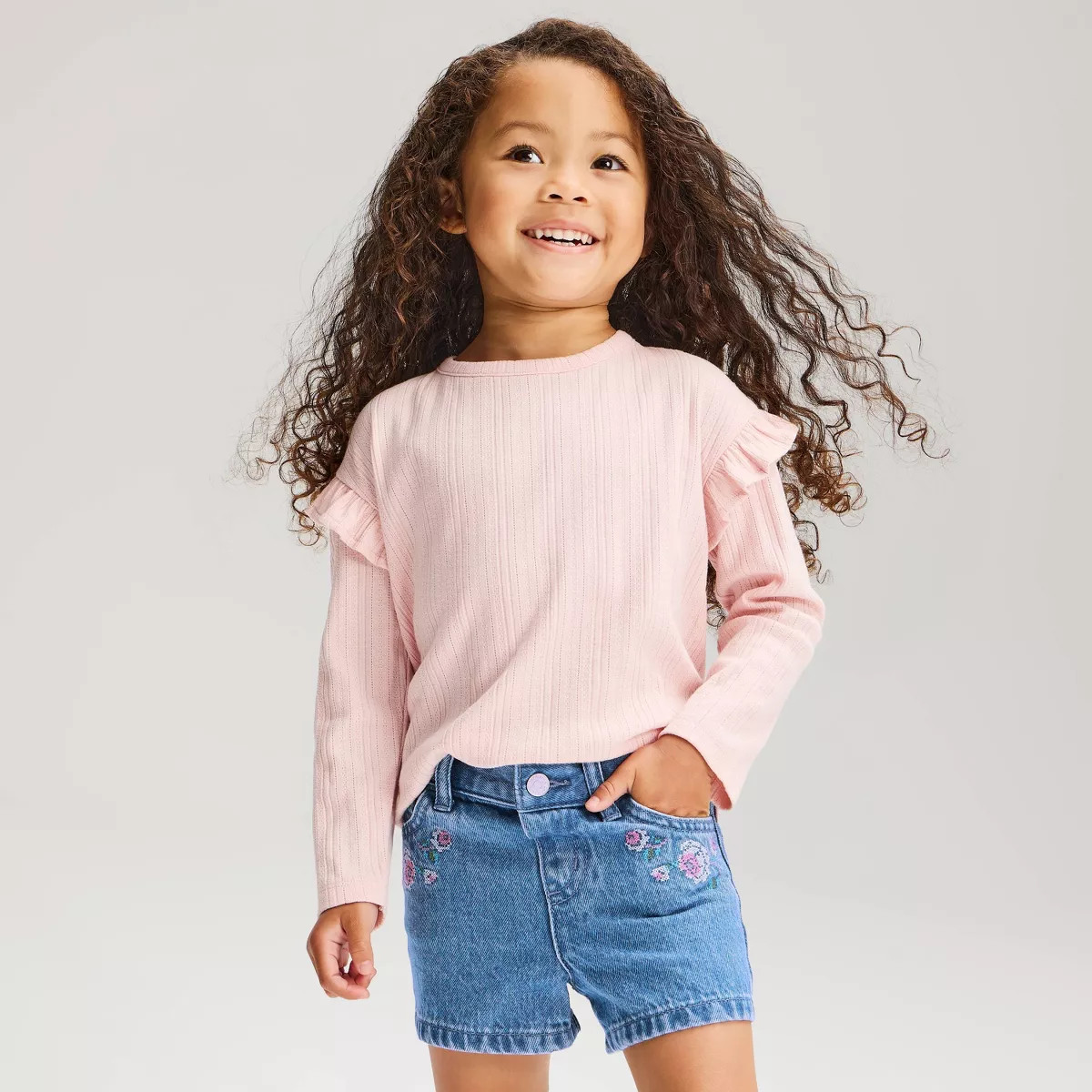 Baby Girls' Rose Embroidery Denim Shorts - Cat & Jack™ Medium Wash 12M | Target