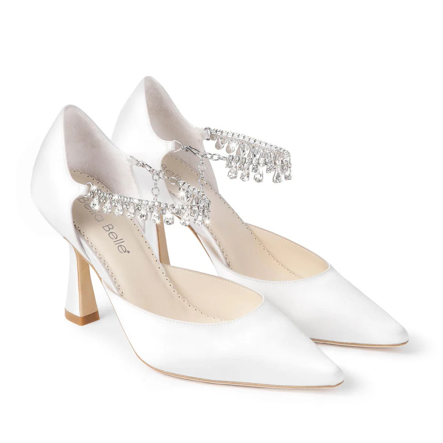 Regina Silk Bridal Pumps with Crystal Ankle Strap | Bella Belle Shoes